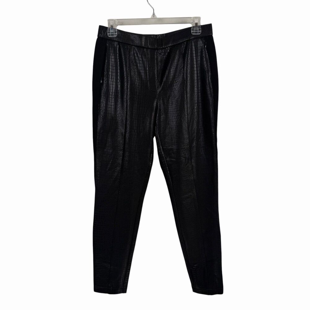 Joseph Ribkoff 10 Black Snake Crocodile Print Stretch Pants Zip Pockets Edgy Y2K